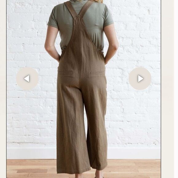 Miou Muse Kenzie Jumpsuit Linen Cotton Lightweight Wide Leg Cropped Soft Brown - Picture 3 of 7